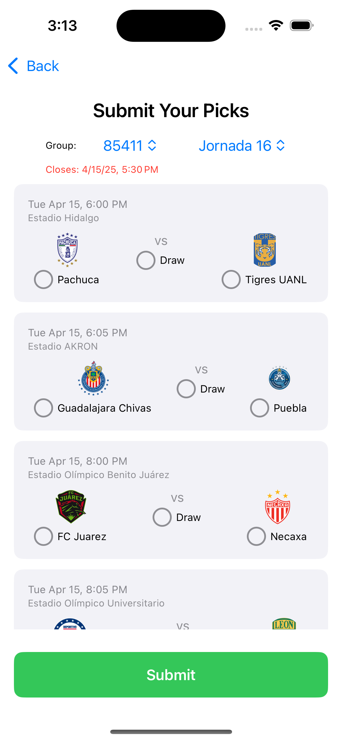 Submit Picks